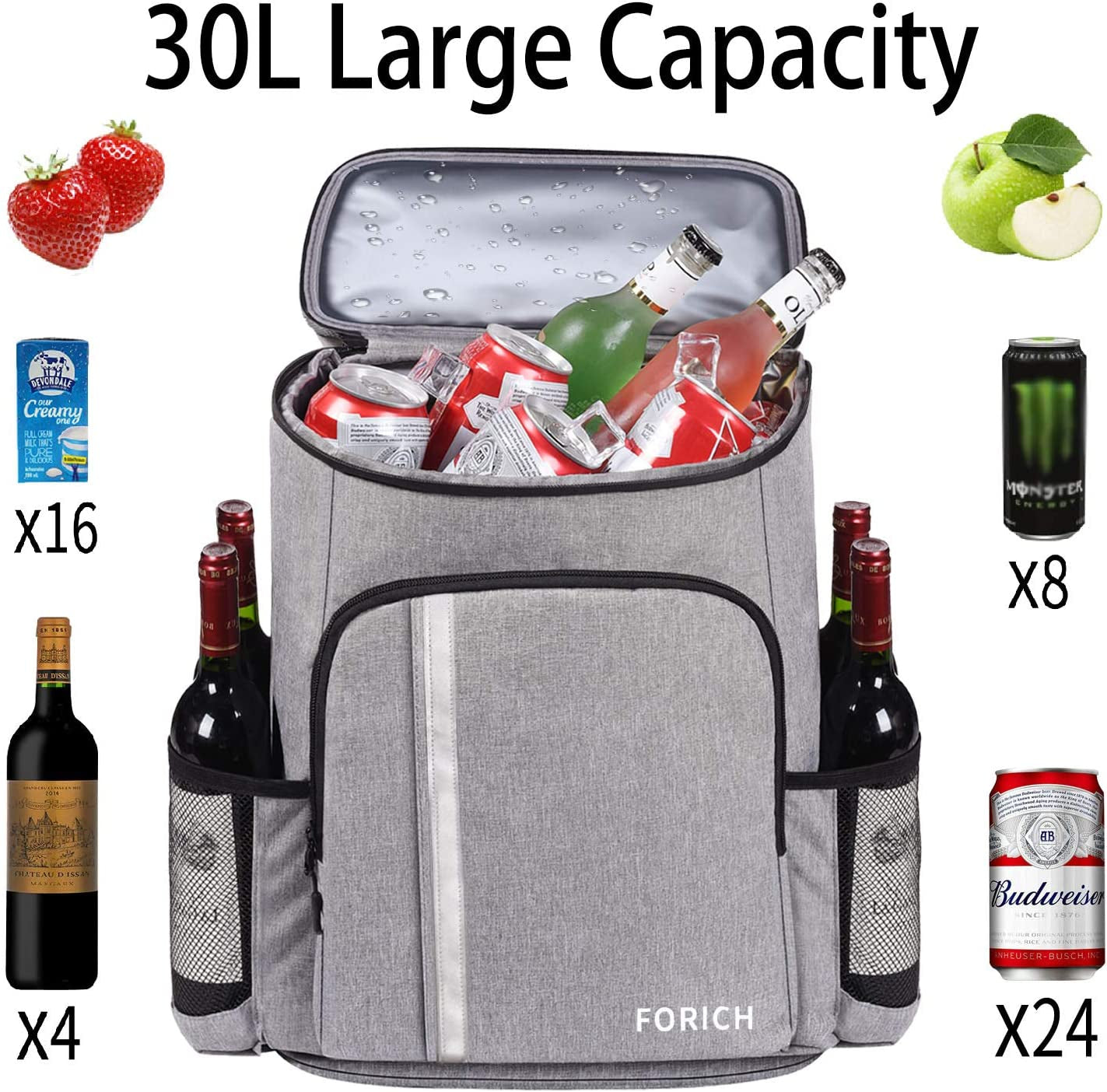 Insulated Waterproof Backpack Cooler Bag - Lightweight Soft Cooler for Men and Women, Ideal for Work, Lunch, Picnics, Camping, and Hiking, Holds 30 Cans
